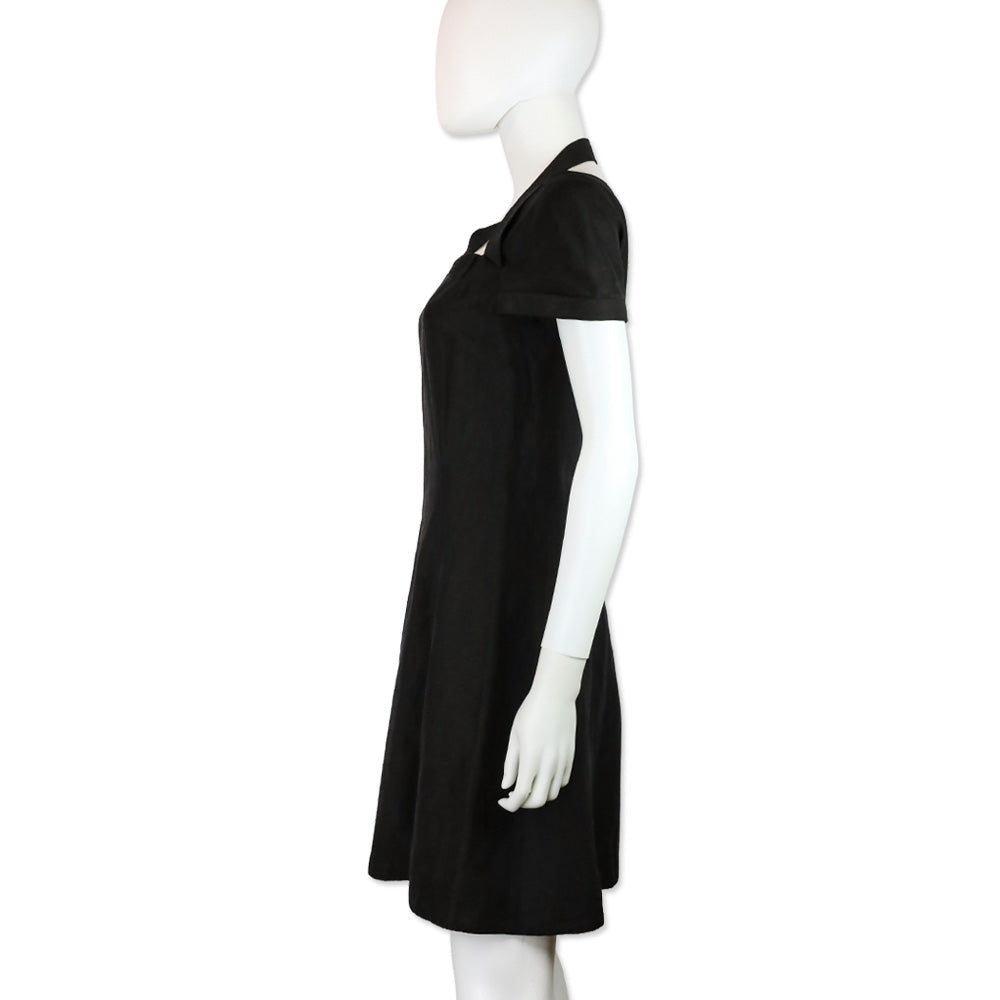 Gianni Versace Couture Black Linen Short Sleeve V-Neck Midi Dress