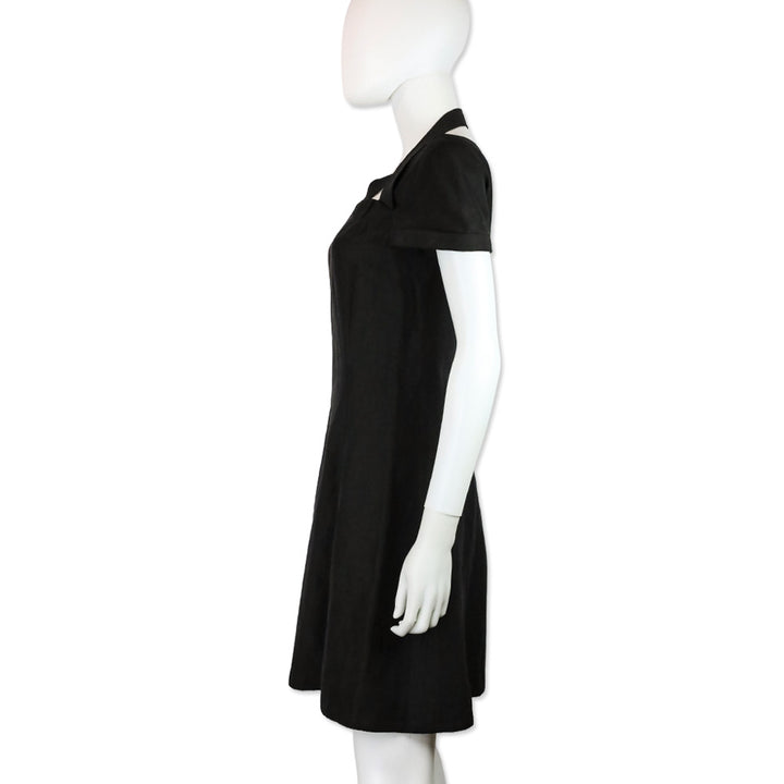 Gianni Versace Couture Black Linen Short Sleeve V-Neck Midi Dress