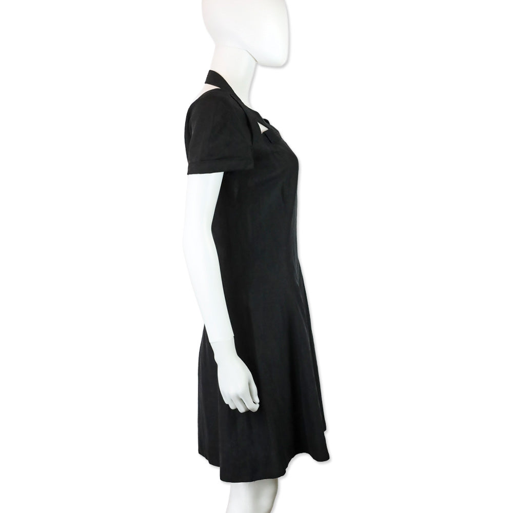 Gianni Versace Couture Black Linen Short Sleeve V-Neck Midi Dress