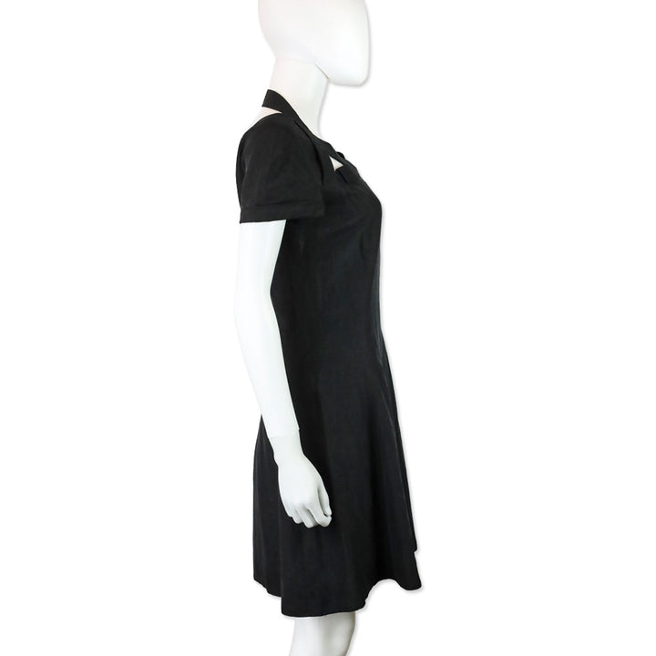 Gianni Versace Couture Black Linen Short Sleeve V-Neck Midi Dress