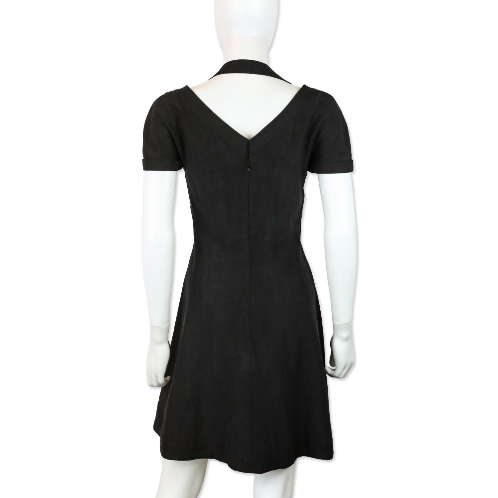 Gianni Versace Couture Black Linen Short Sleeve V-Neck Midi Dress