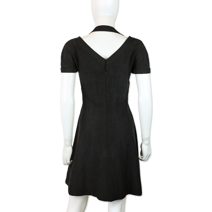 Gianni Versace Couture Black Linen Short Sleeve V-Neck Midi Dress