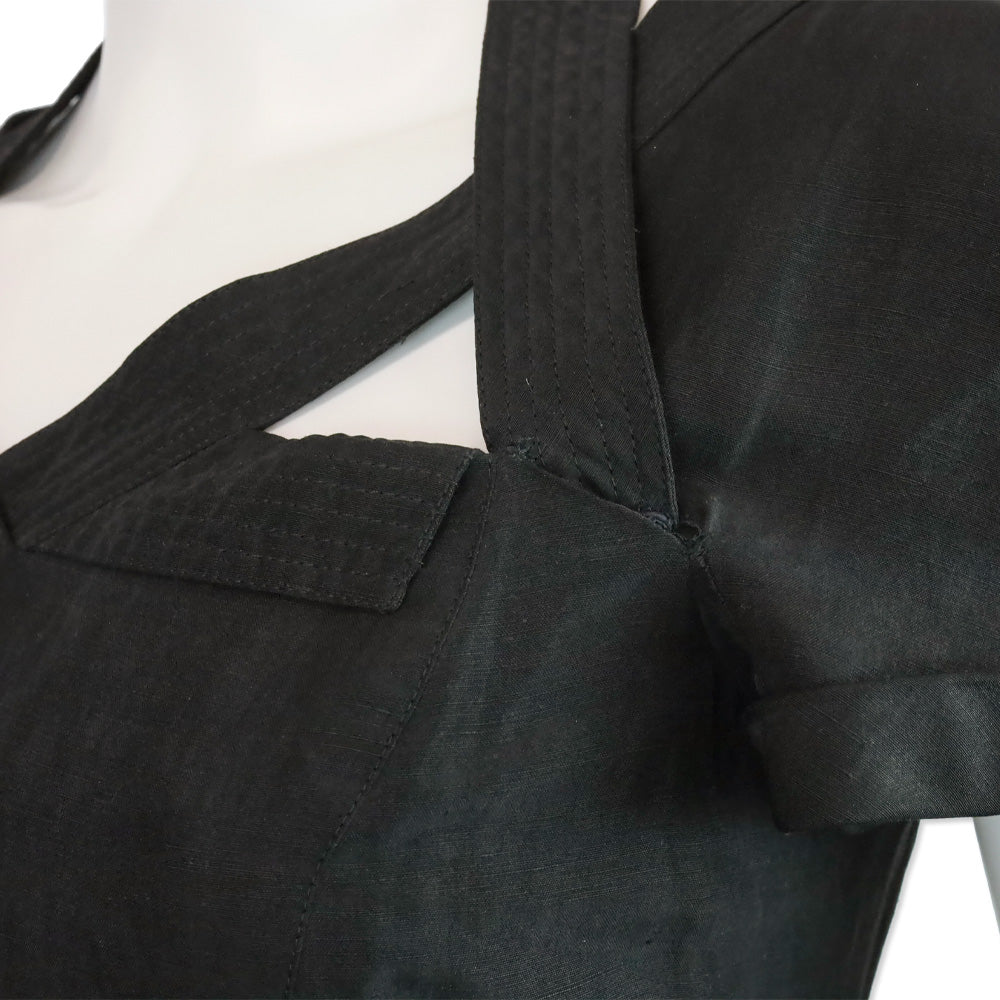 Gianni Versace Couture Black Linen Short Sleeve V-Neck Midi Dress