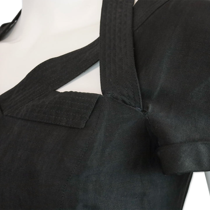 Gianni Versace Couture Black Linen Short Sleeve V-Neck Midi Dress