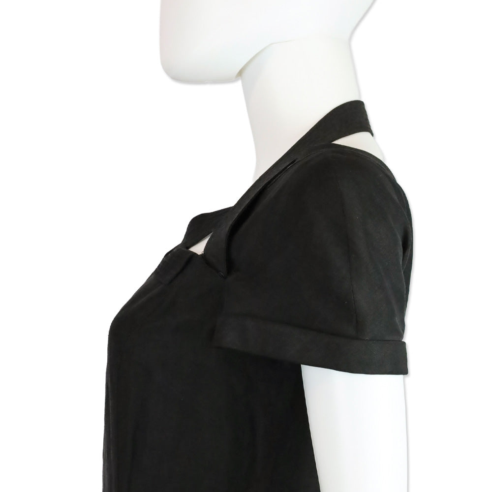 Gianni Versace Couture Black Linen Short Sleeve V-Neck Midi Dress