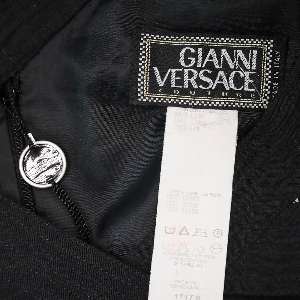 Gianni Versace Couture Black Linen Short Sleeve V-Neck Midi Dress