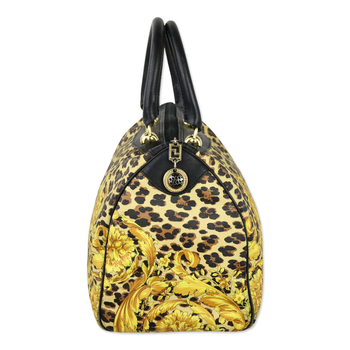 Gianni Versace Gold Baroque Leopard Print Top Handle Bag