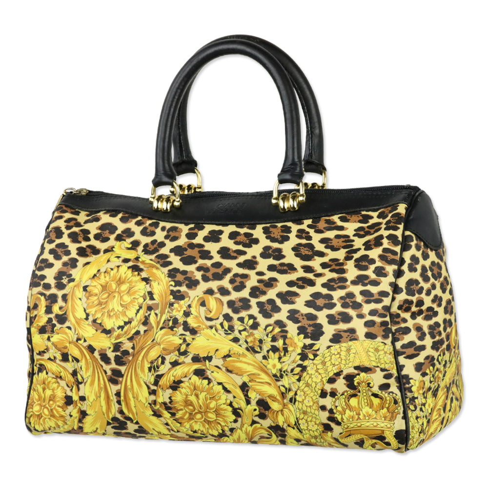 Gianni Versace Gold Baroque Leopard Print Top Handle Bag