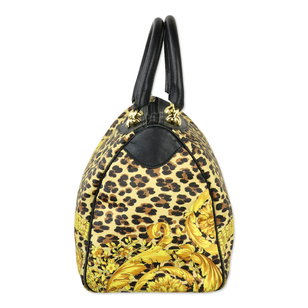 Gianni Versace Gold Baroque Leopard Print Top Handle Bag
