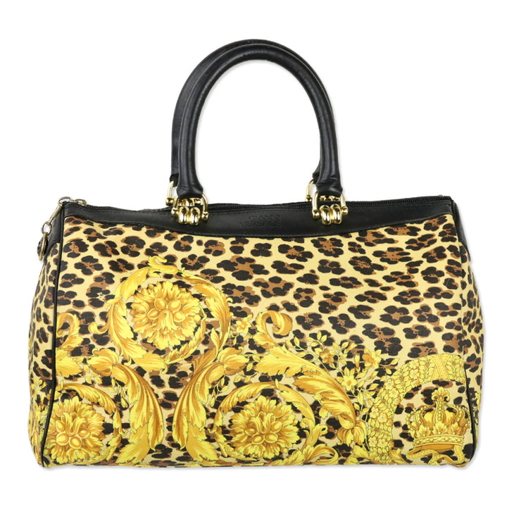 Gianni Versace Gold Baroque Leopard Print Top Handle Bag