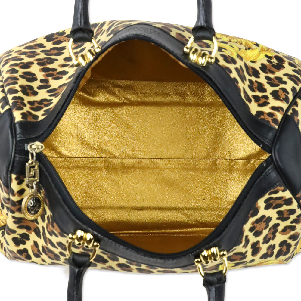 Gianni Versace Gold Baroque Leopard Print Top Handle Bag