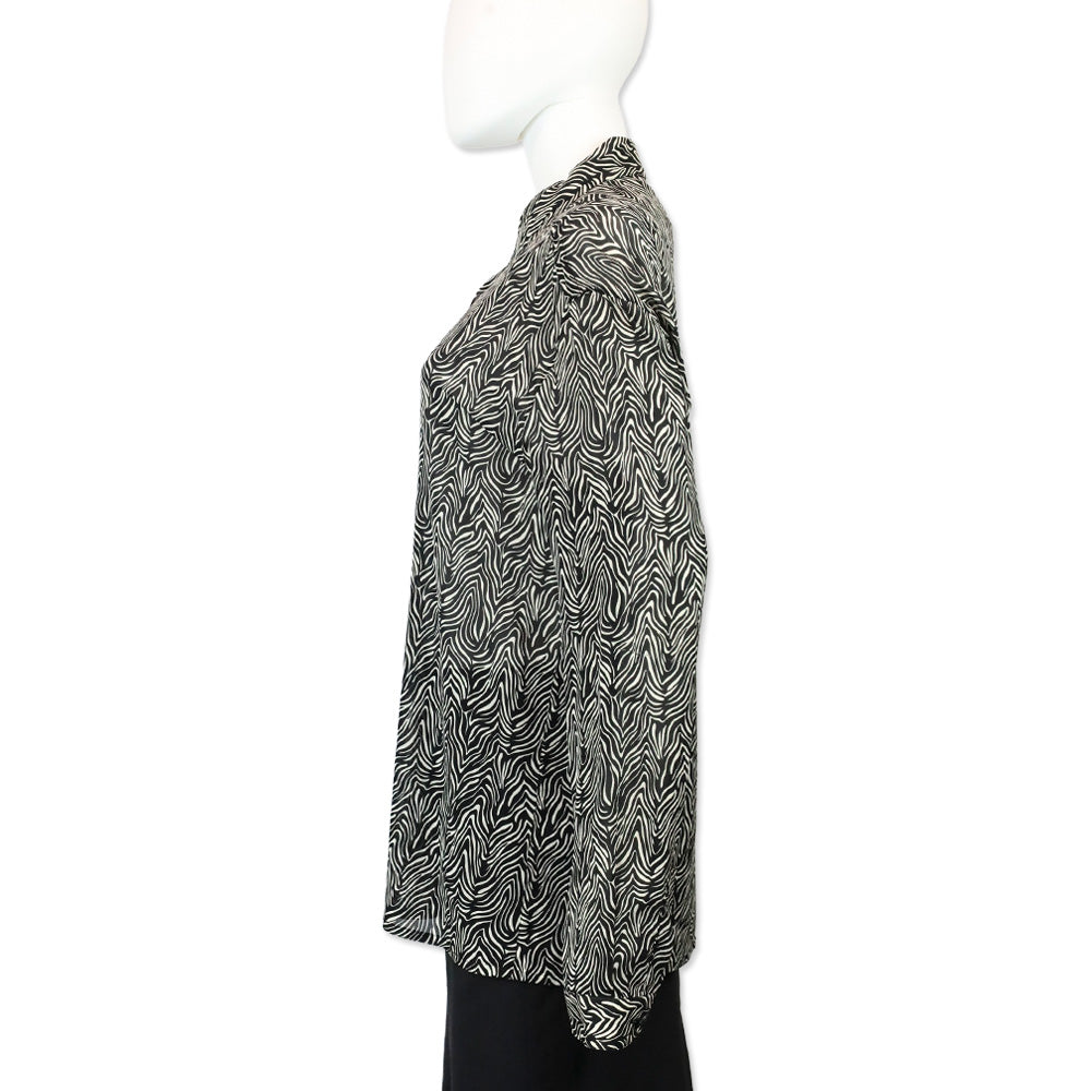 Gianni Versace Zebra Print Silk Chiffon Button Up Blouse