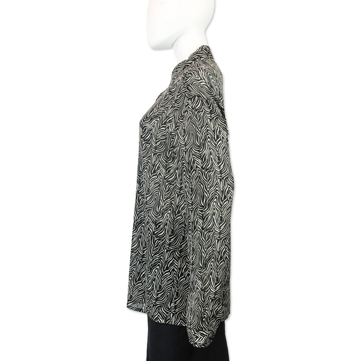 Gianni Versace Zebra Print Silk Chiffon Button Up Blouse