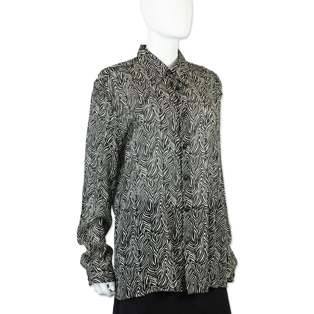 Gianni Versace Zebra Print Silk Chiffon Button Up Blouse