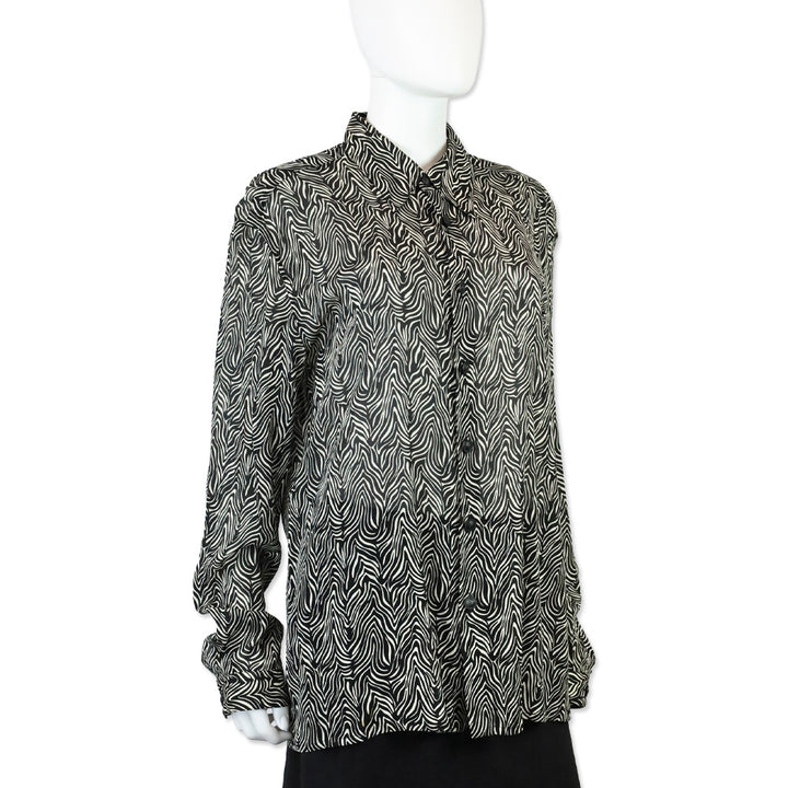 Gianni Versace Zebra Print Silk Chiffon Button Up Blouse