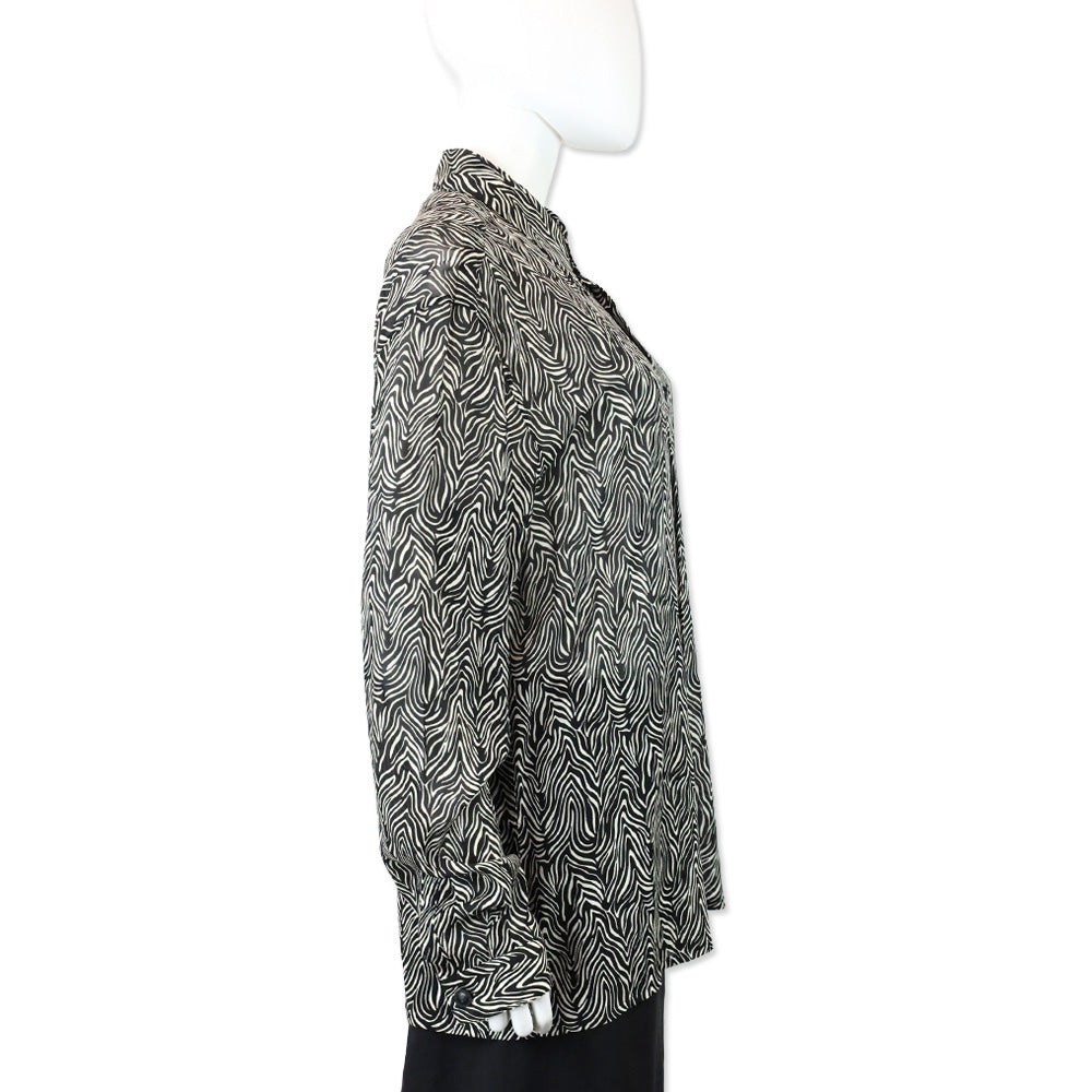 Gianni Versace Zebra Print Silk Chiffon Button Up Blouse