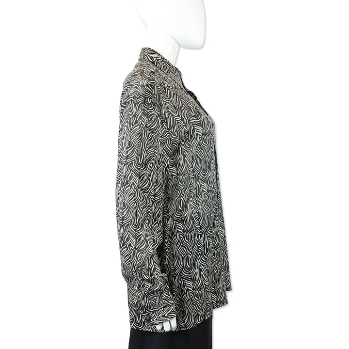 Gianni Versace Zebra Print Silk Chiffon Button Up Blouse