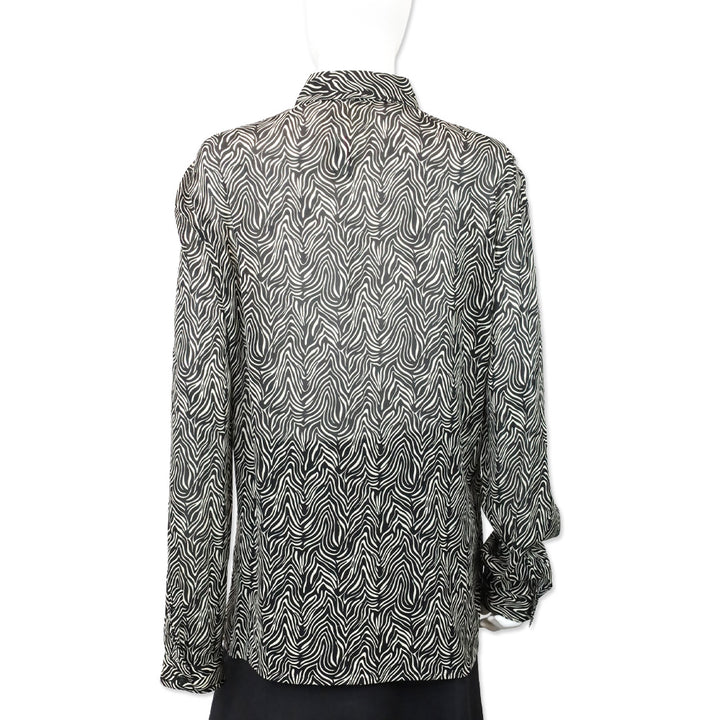 Gianni Versace Zebra Print Silk Chiffon Button Up Blouse