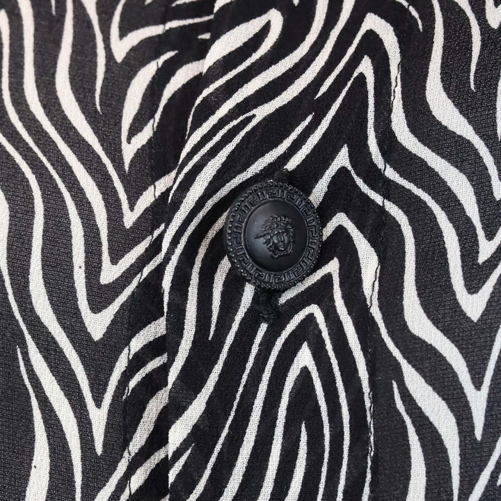 Gianni Versace Zebra Print Silk Chiffon Button Up Blouse