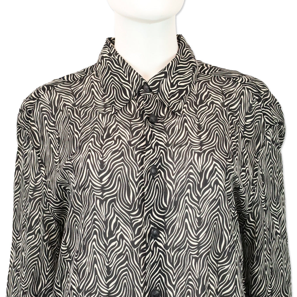 Gianni Versace Zebra Print Silk Chiffon Button Up Blouse