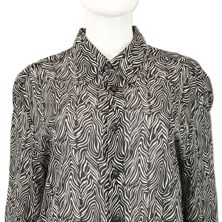 Gianni Versace Zebra Print Silk Chiffon Button Up Blouse