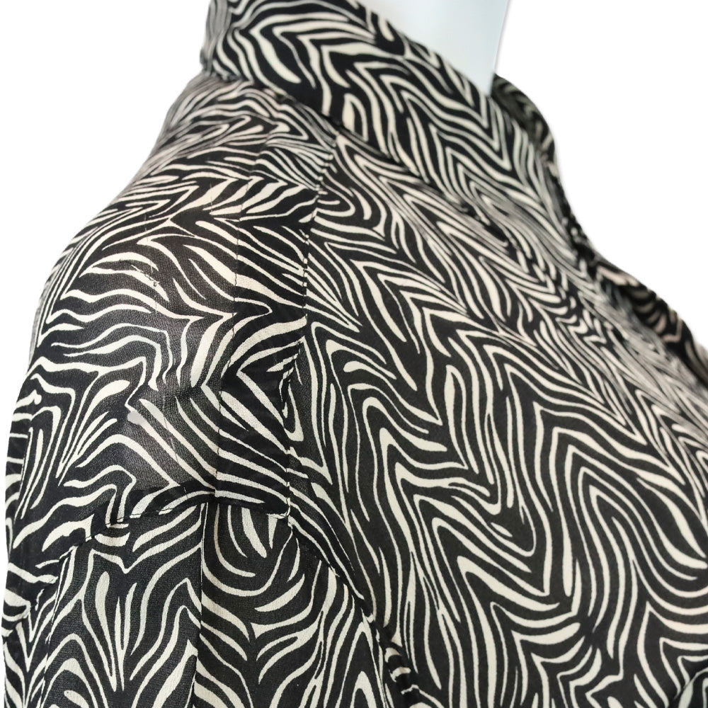 Gianni Versace Zebra Print Silk Chiffon Button Up Blouse