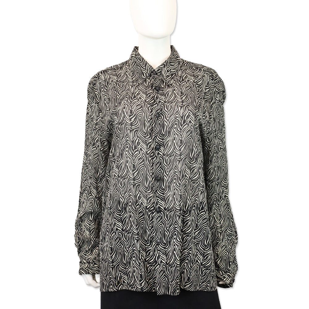 Gianni Versace Zebra Print Silk Chiffon Button Up Blouse