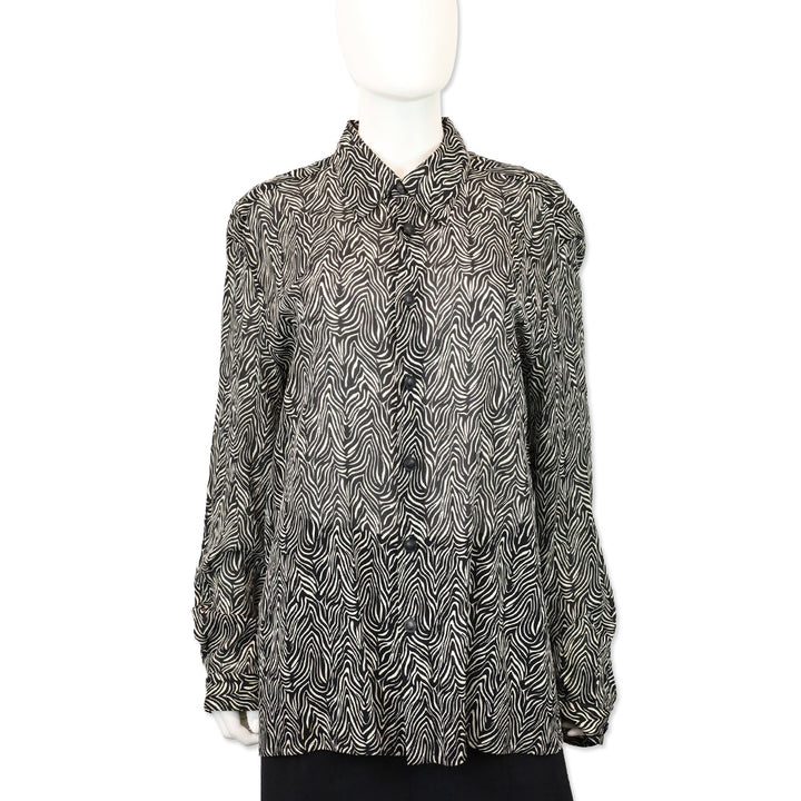 Gianni Versace Zebra Print Silk Chiffon Button Up Blouse