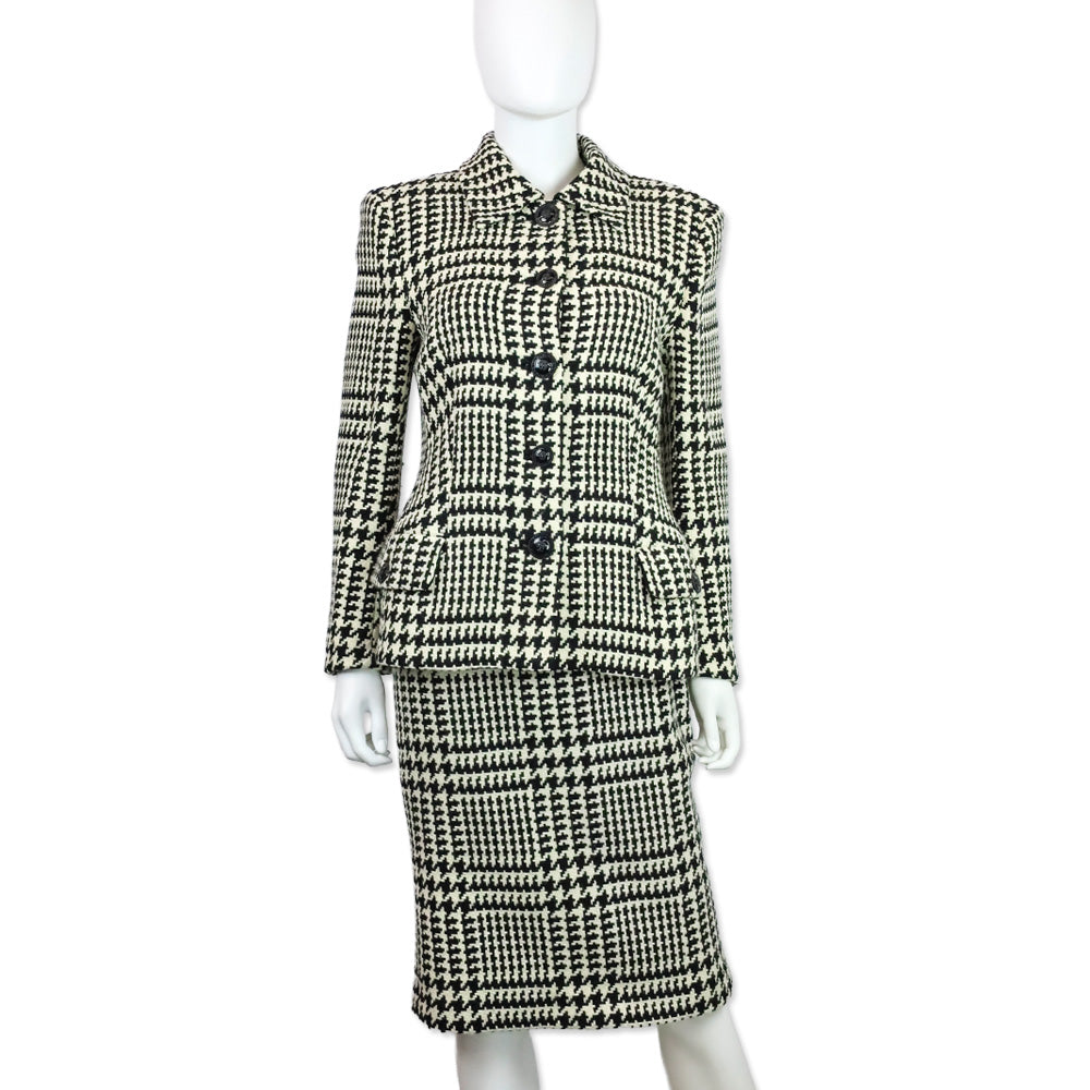 Gianni Versace Black & White Houndstooth Wool Tweed Jacket