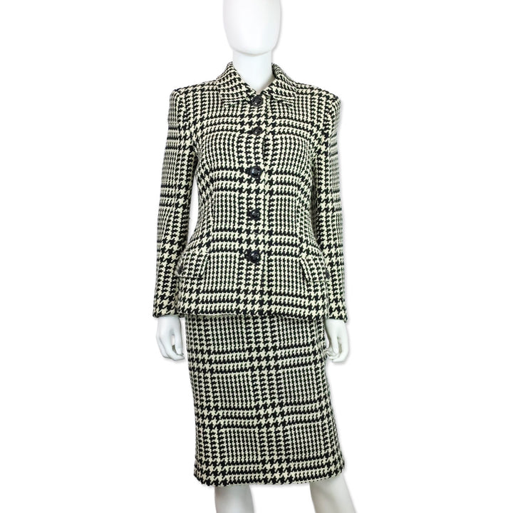 Gianni Versace Black & White Houndstooth Wool Tweed Jacket