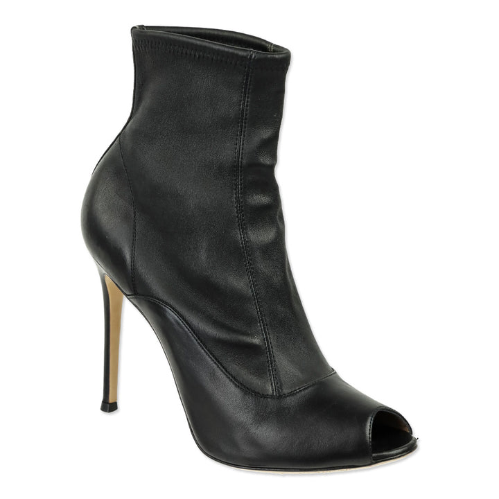 Gianvito Rossi Black Leather Peep Toe Heeled Boot