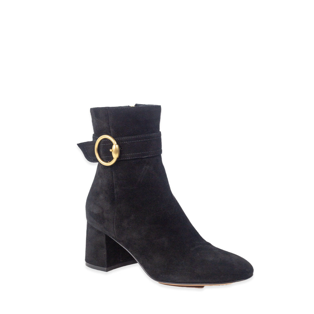 Gianvito Rossi Black Suede Gold Buckle Ankle Booties