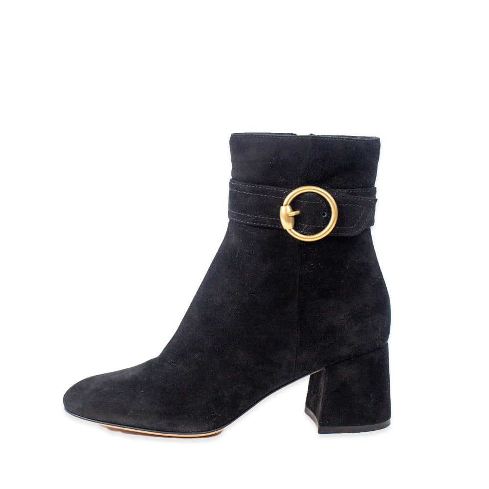 Gianvito Rossi Black Suede Gold Buckle Ankle Booties