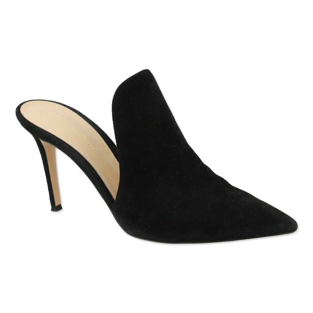 Gianvito Rossi Black Suede Heeled Mule