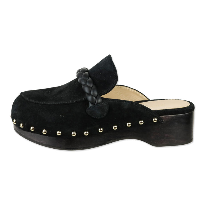 Gianvito Rossi Black Suede Napa Braid Loafer Clogs