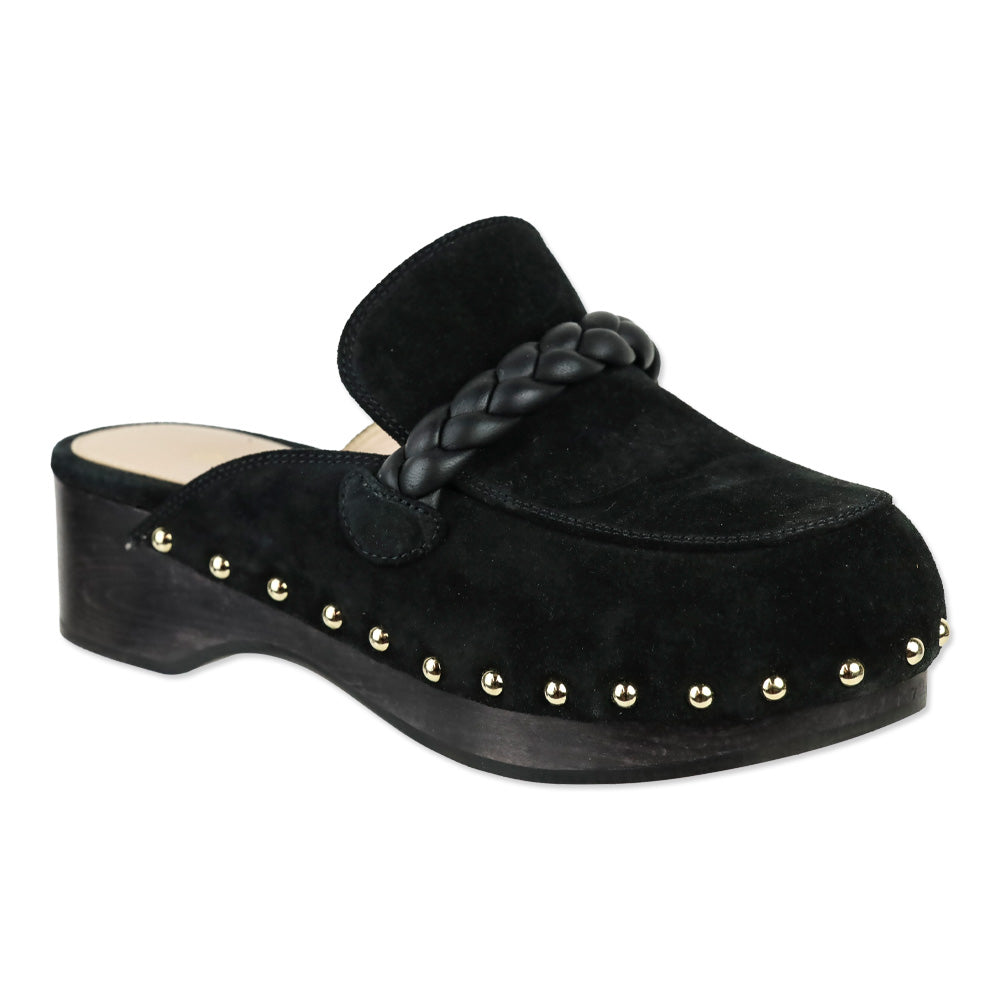 Gianvito Rossi Black Suede Napa Braid Loafer Clogs