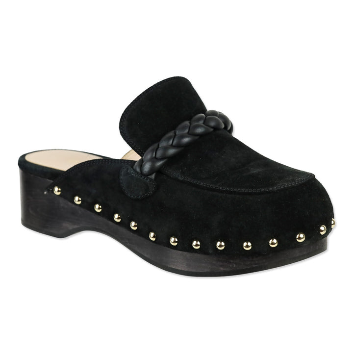 Gianvito Rossi Black Suede Napa Braid Loafer Clogs