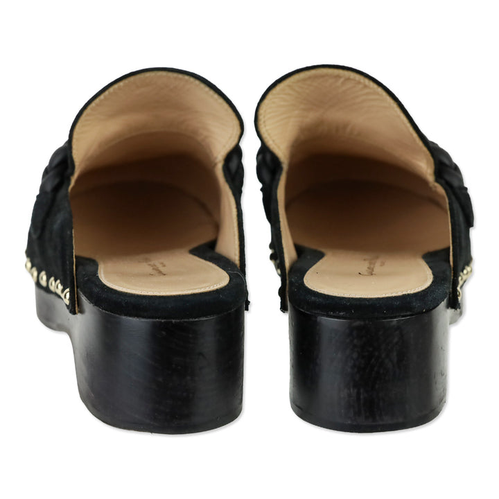 Gianvito Rossi Black Suede Napa Braid Loafer Clogs