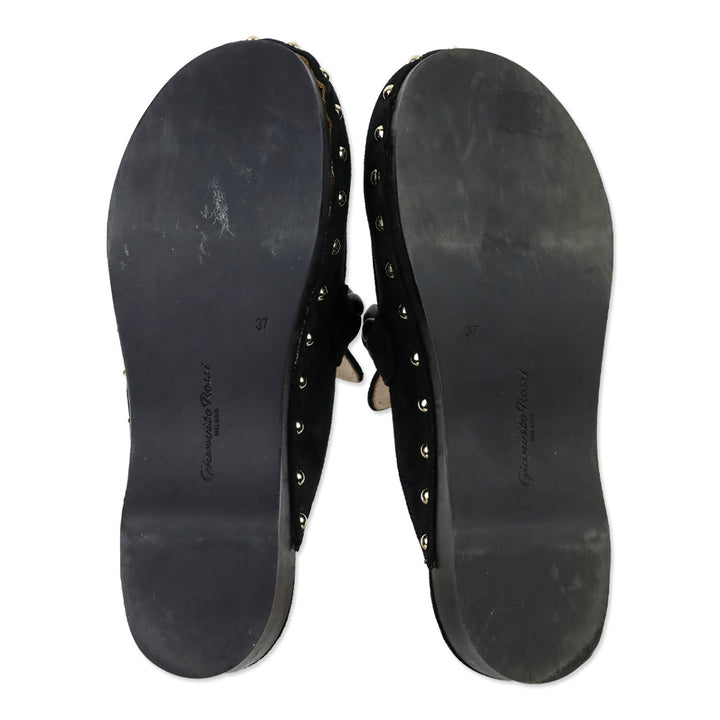 Gianvito Rossi Black Suede Napa Braid Loafer Clogs