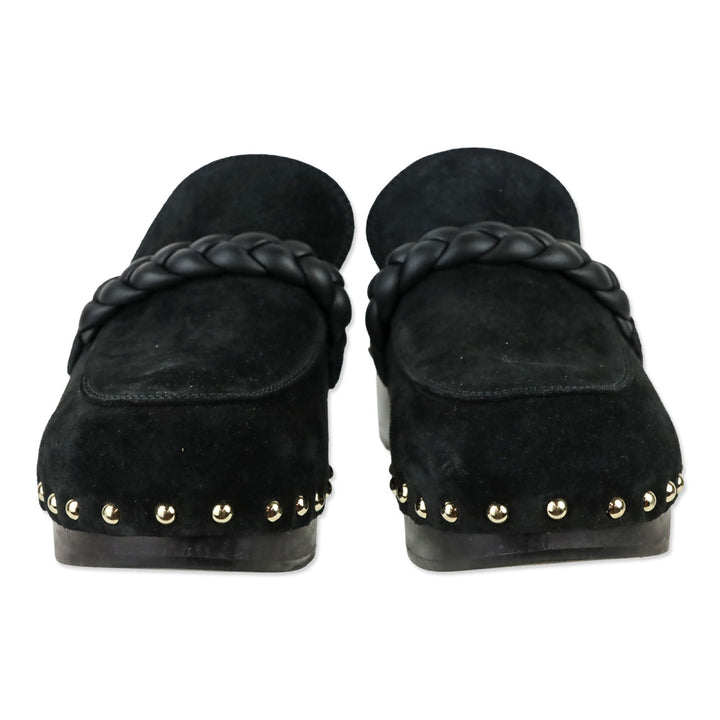 Gianvito Rossi Black Suede Napa Braid Loafer Clogs