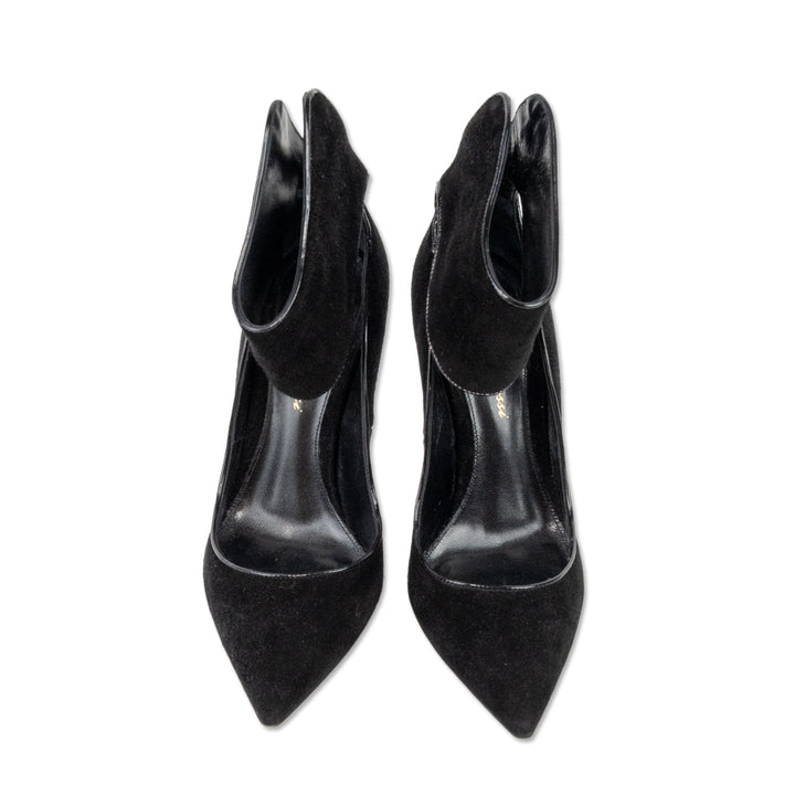 Gianvito Rossi Black Suede Pointed Toe Pumps with Ankle Strap