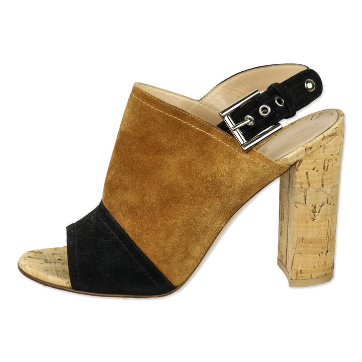 Gianvito Rossi Black/Brown Colorblock Suede Slingback Sandals