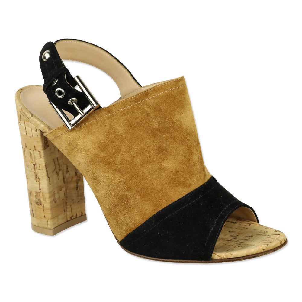Gianvito Rossi Black/Brown Colorblock Suede Slingback Sandals