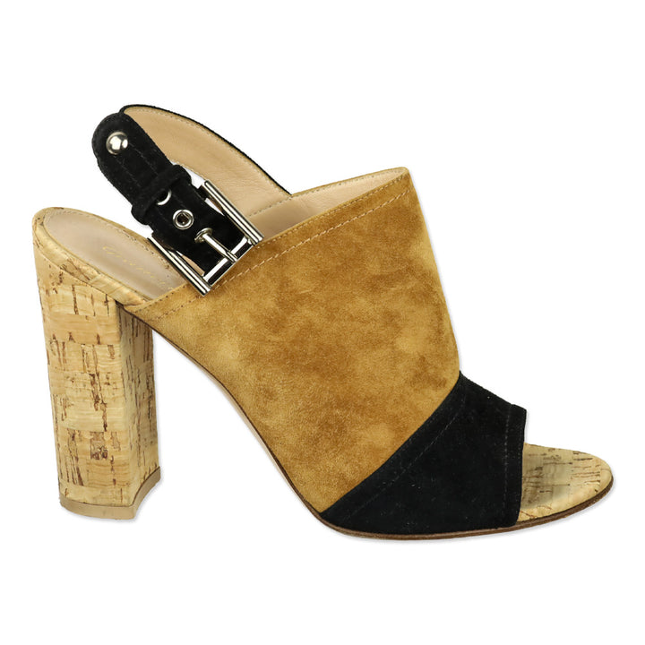 Gianvito Rossi Black/Brown Colorblock Suede Slingback Sandals