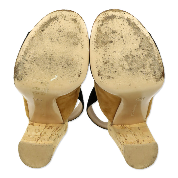 Gianvito Rossi Black/Brown Colorblock Suede Slingback Sandals
