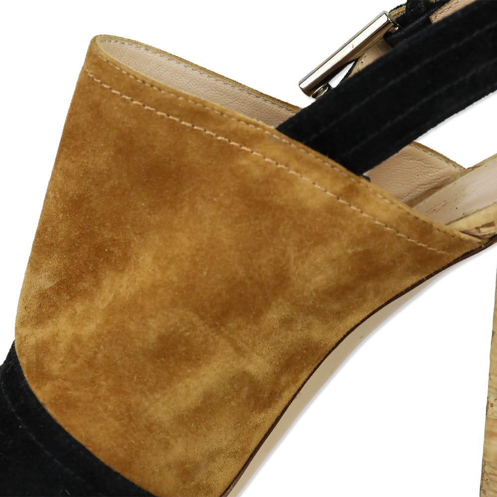 Gianvito Rossi Black/Brown Colorblock Suede Slingback Sandals