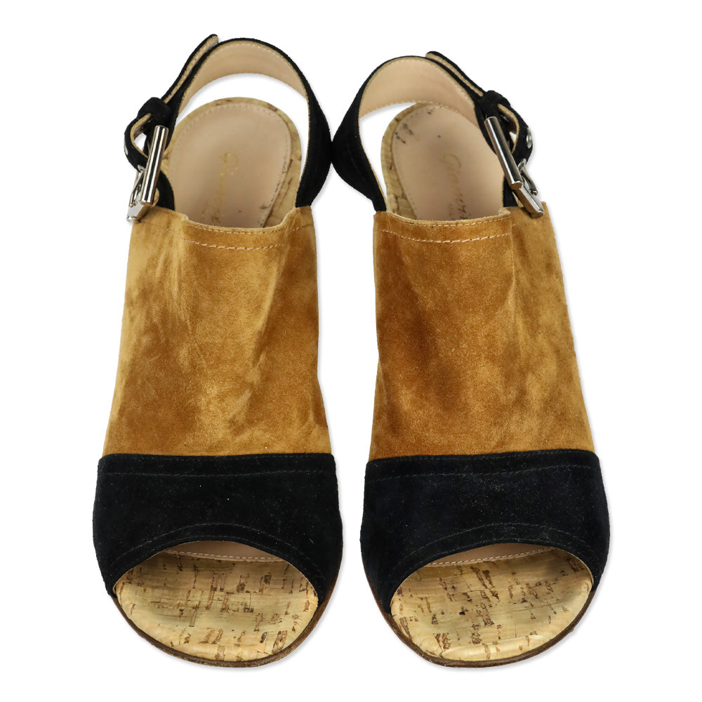 Gianvito Rossi Black/Brown Colorblock Suede Slingback Sandals