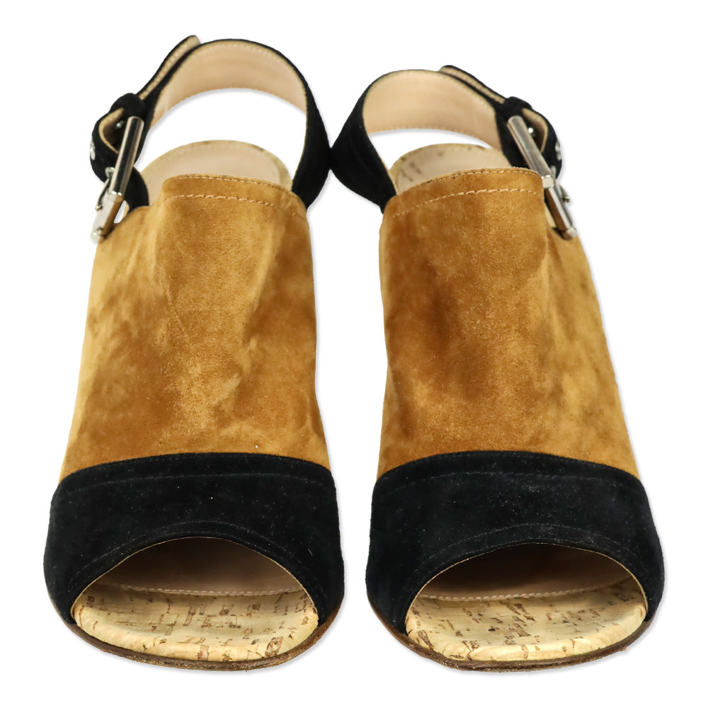 Gianvito Rossi Black/Brown Colorblock Suede Slingback Sandals