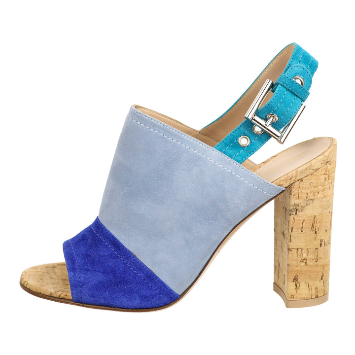 Gianvito Rossi Blue Suede Colorblock Pattern Slingback Sandals