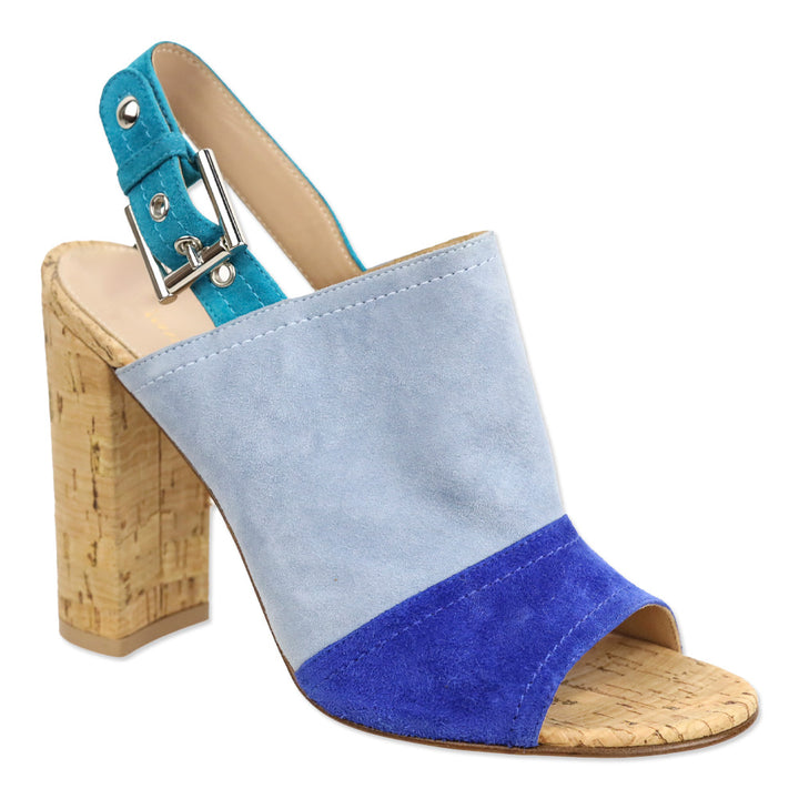 Gianvito Rossi Blue Suede Colorblock Pattern Slingback Sandals